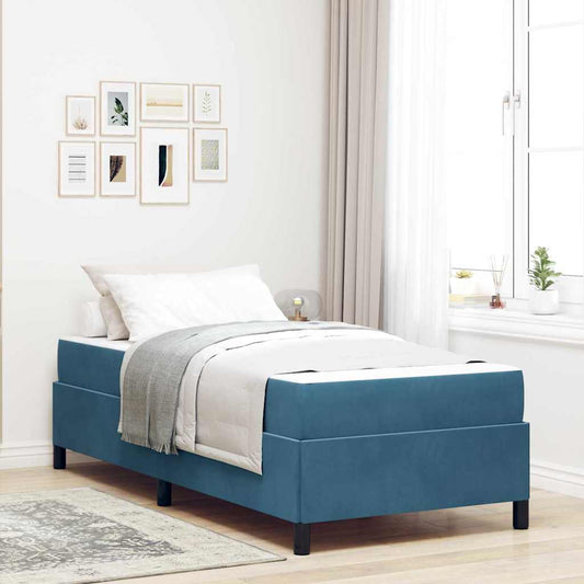 Sengestel Med Madras Mørkeblå Og Hvid 90 X 190 Cm Fløjl - Hovedbillede