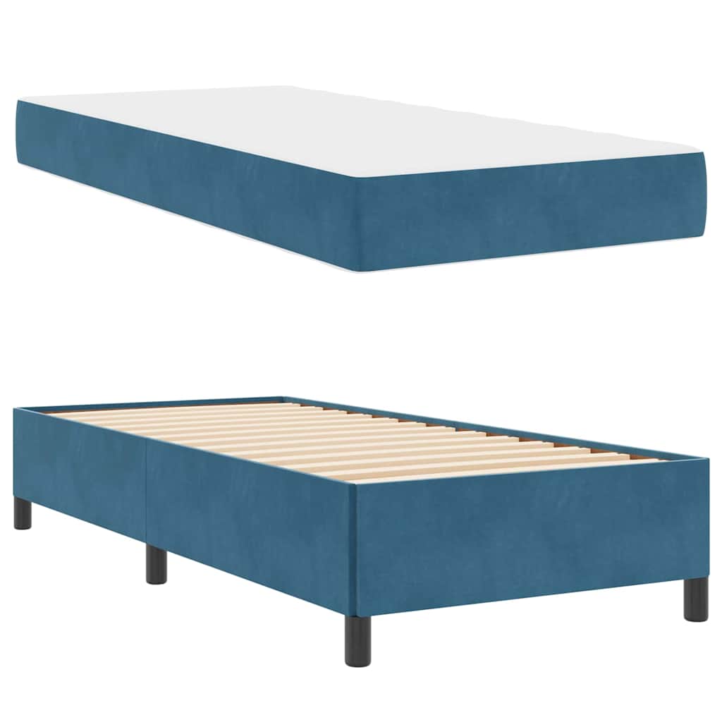Sengestel Med Madras Mørkeblå Og Hvid 90 X 190 Cm Fløjl - Billede 4