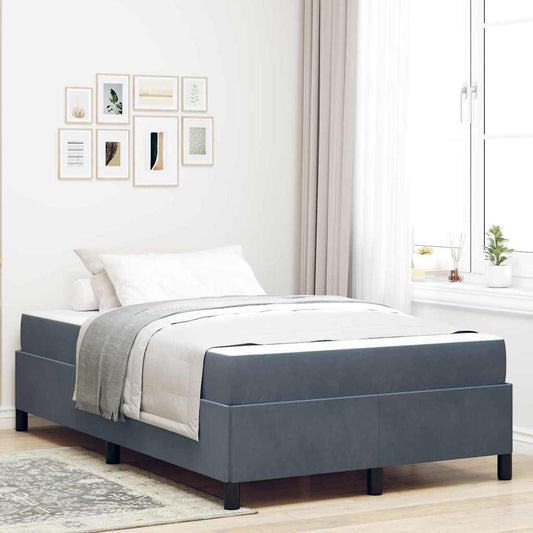 Sengestel Med Madras Mørk Grå Og Hvid 120 X 190 Cm Fløjl - Hovedbillede