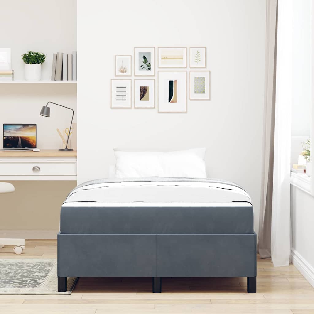 Sengestel Med Madras Mørk Grå Og Hvid 120 X 190 Cm Fløjl - Billede 4