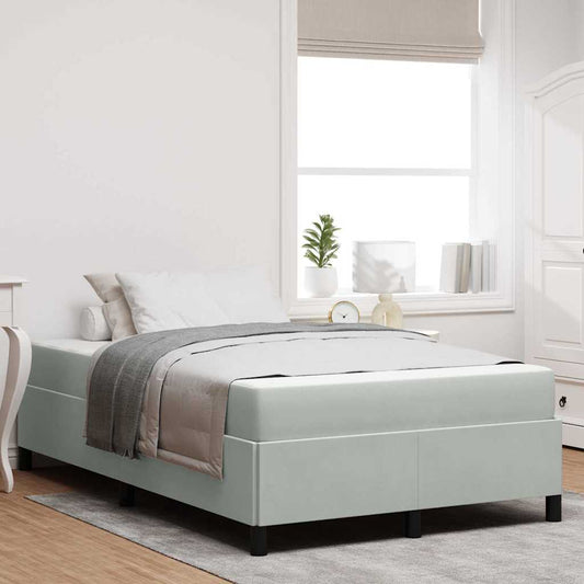 Sengestel Med Madras Hvid Og Lys Grå Og Hvid 120 X 200 Cm Fløjl - Hovedbillede