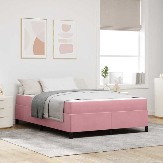 Sengestel Med Madras Lyserød Og Hvid 140 X 190 Cm Fløjl - Hovedbillede
