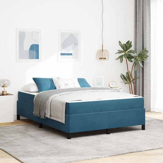 Sengestel Med Madras Mørkeblå Og Hvid 160 X 200 Cm Fløjl - Hovedbillede
