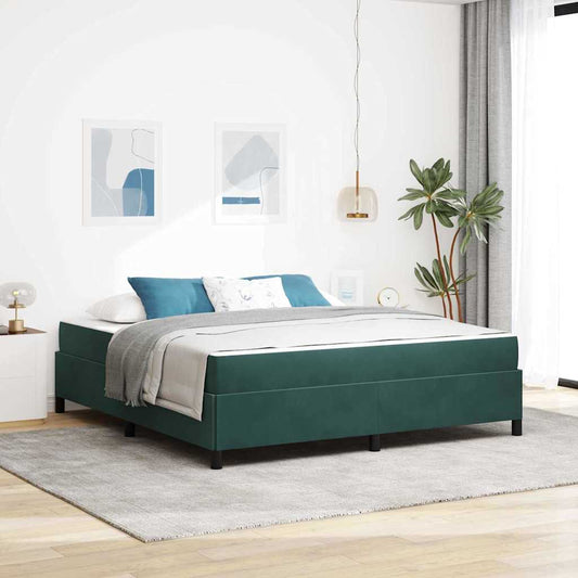Sengestel Med Madras Mørkegrøn Og Hvid 180 X 200 Cm Fløjl - Hovedbillede