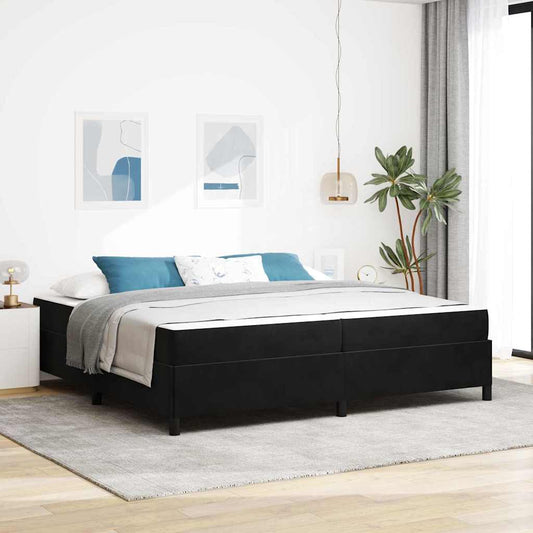 Sengestel Med Madras Sort Og Hvid Og Sort 200 X 200 Cm Fløjl - Hovedbillede