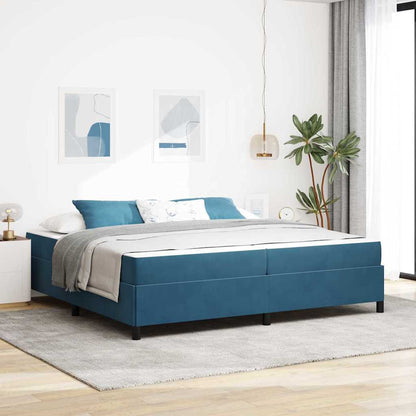 Sengestel Med Madras Mørkeblå Og Hvid 200 X 200 Cm Fløjl - Hovedbillede