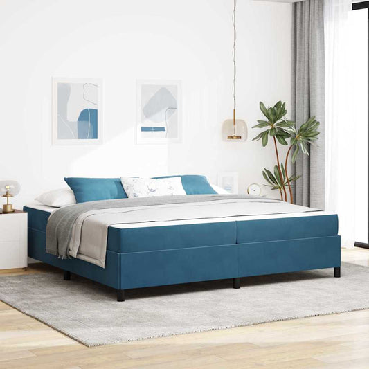 Sengestel Med Madras Mørkeblå Og Hvid 200 X 200 Cm Fløjl - Hovedbillede