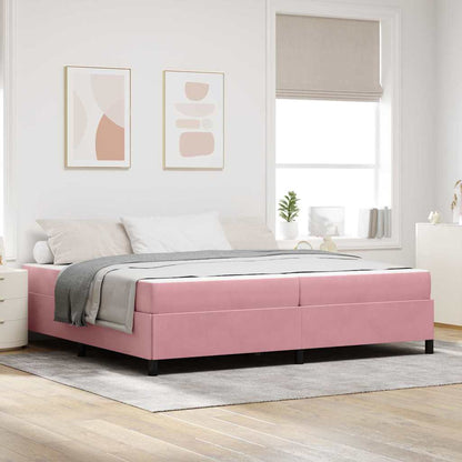 Sengestel Med Madras Lyserød Og Hvid 200 X 200 Cm Fløjl - Hovedbillede