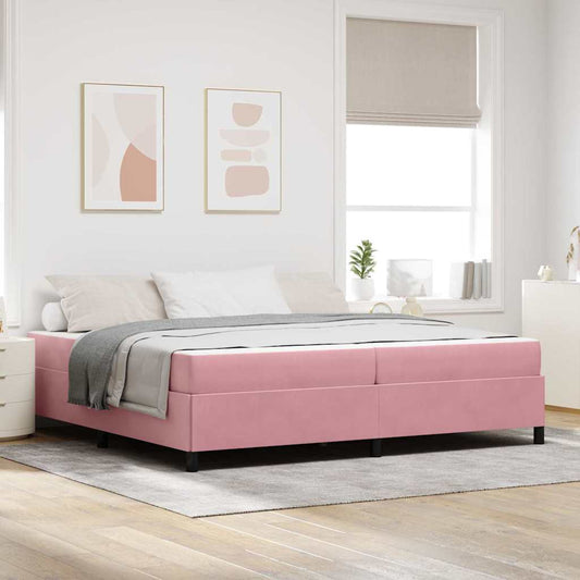 Sengestel Med Madras Lyserød Og Hvid 200 X 200 Cm Fløjl - Hovedbillede