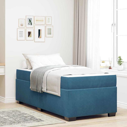 Sengestel Med Madras Mørkeblå 90 X 190 Cm Fløjl - Hovedbillede
