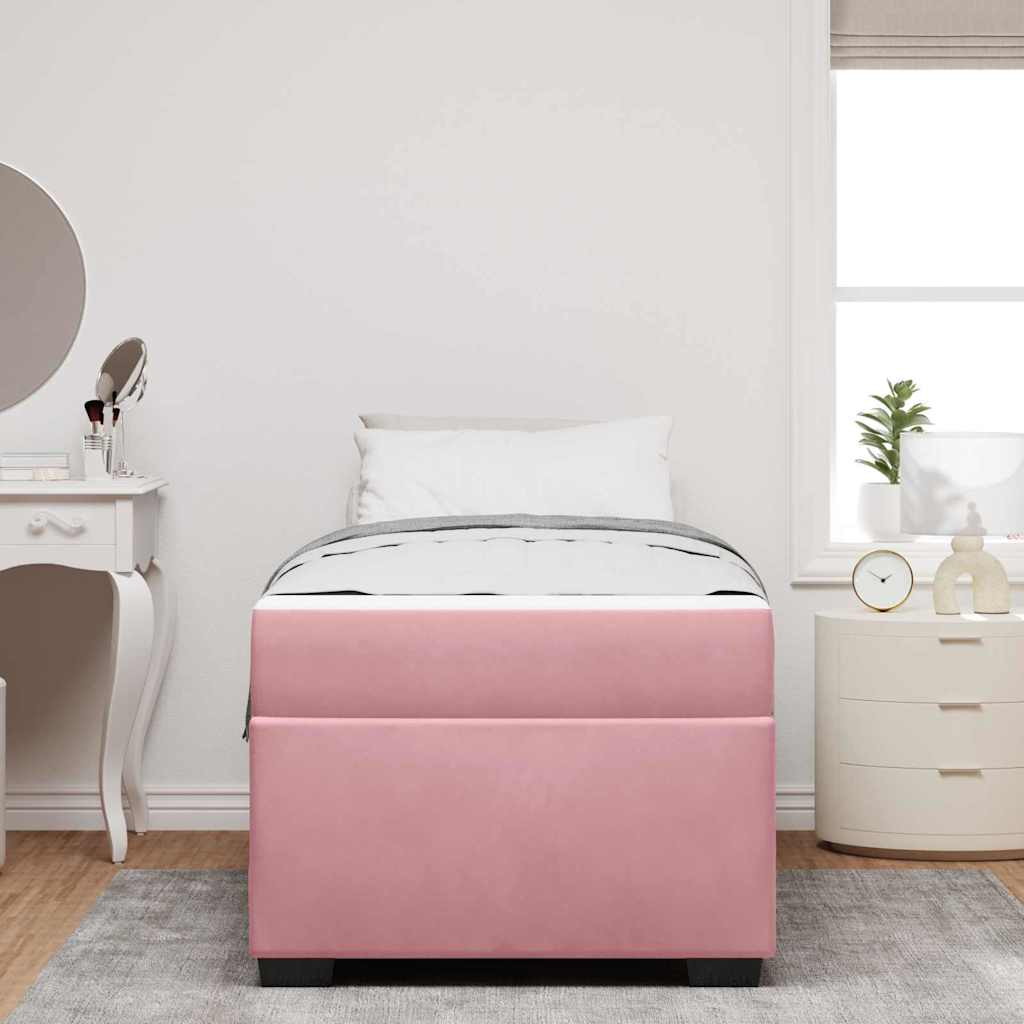 Sengestel Med Madras Lyserød 100 X 200 Cm Fløjl - Billede 4