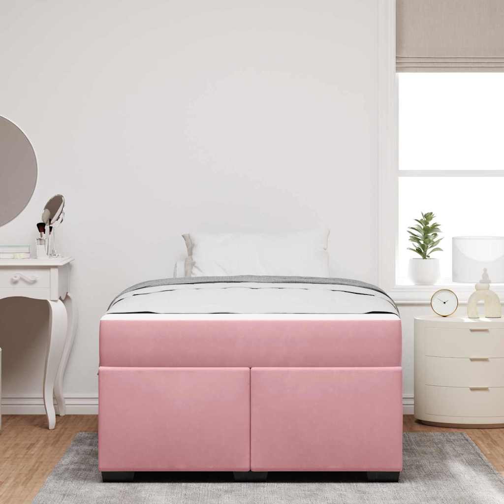 Sengeramme Med Madras Med Madras Lyserød 120 X 190 Cm Fløjl - Billede 4