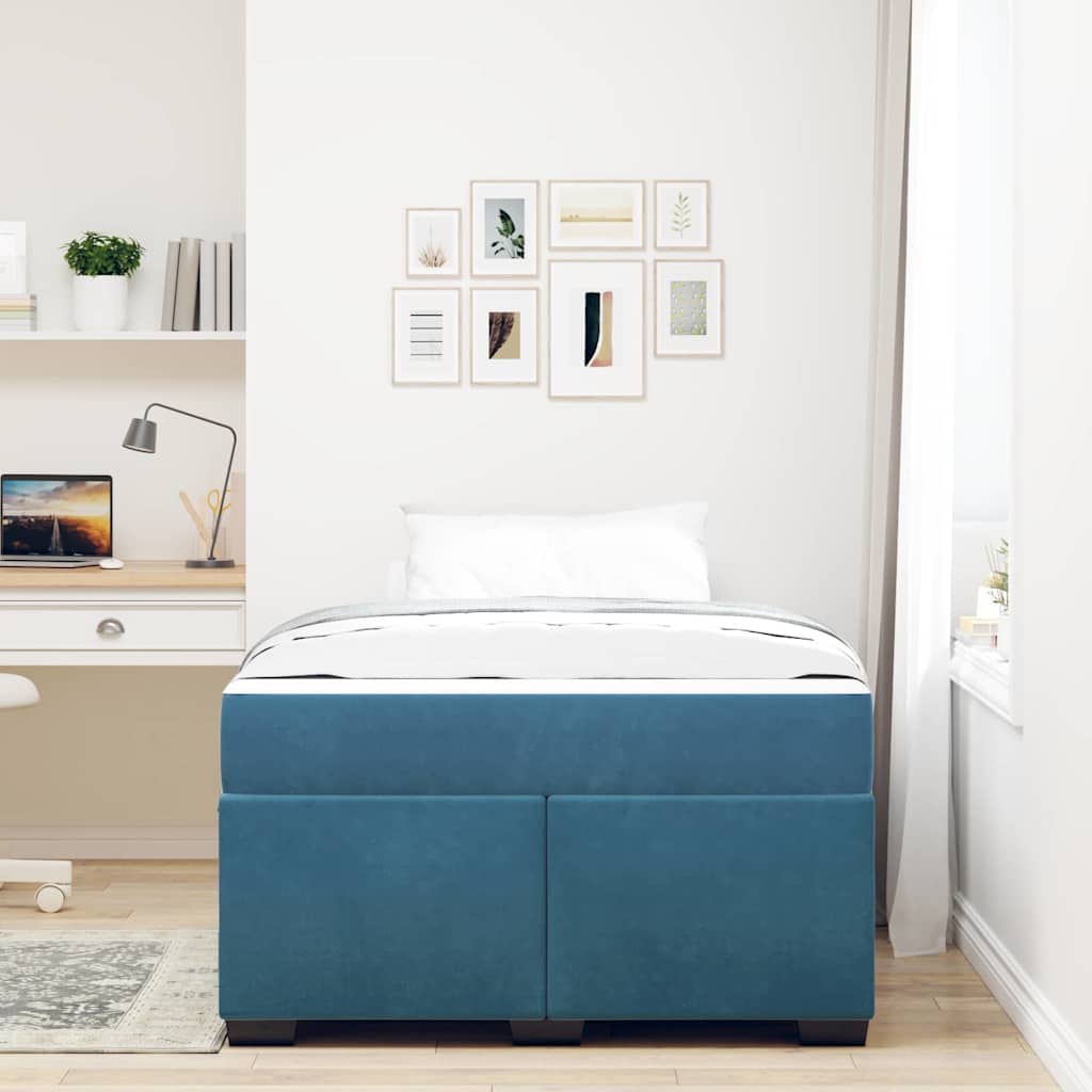 Sengeramme Med Madras Med Madras Mørkeblå 120 X 200 Cm Fløjl - Billede 4