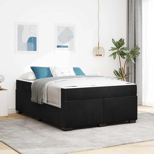 Sengeramme Med Madras Med Madras Sort 140 X 200 Cm Fløjl - Hovedbillede