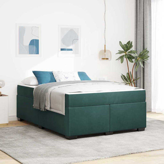 Sengeramme Med Madras Med Madras Mørkegrøn 140 X 200 Cm Fløjl - Hovedbillede