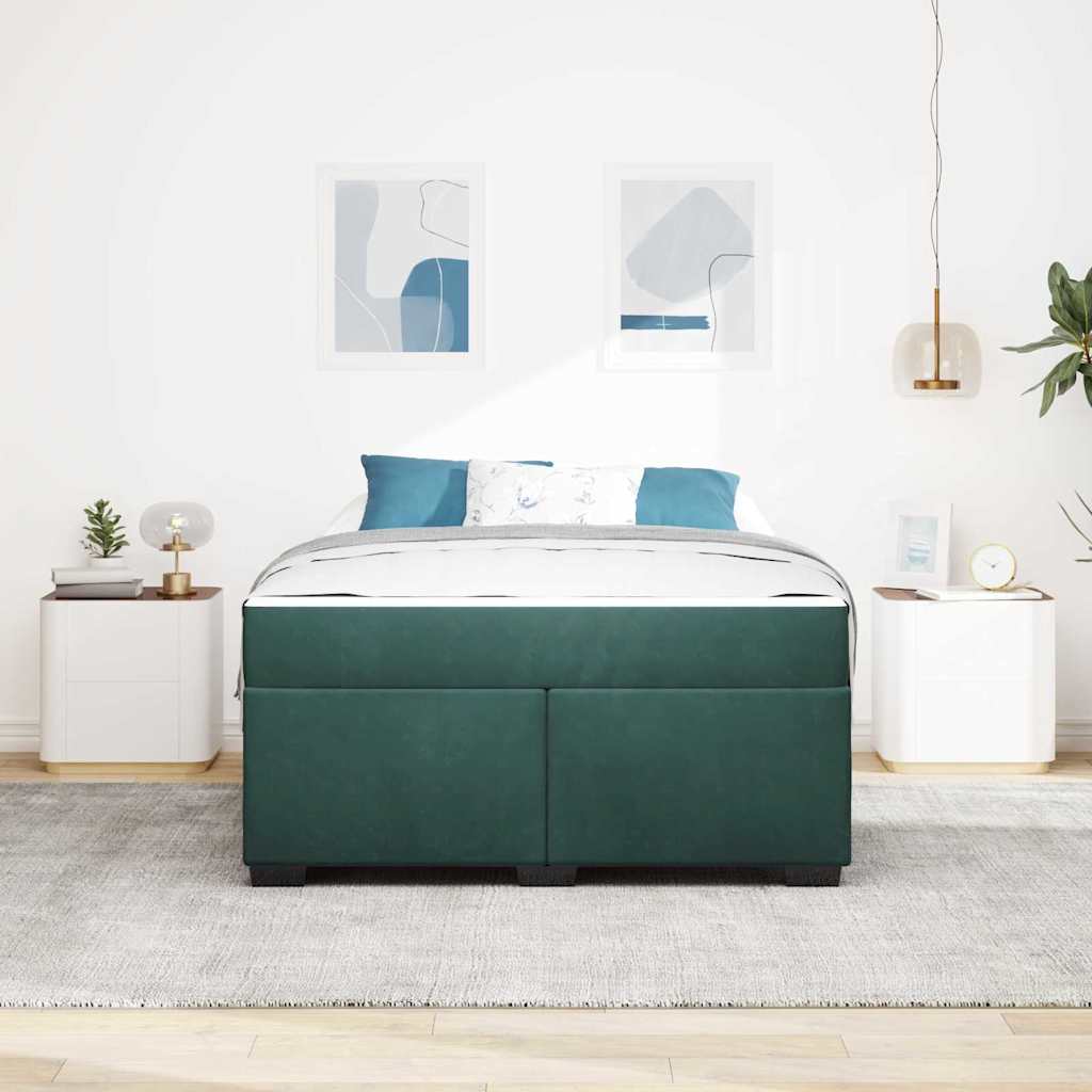 Sengeramme Med Madras Med Madras Mørkegrøn 140 X 200 Cm Fløjl - Billede 4