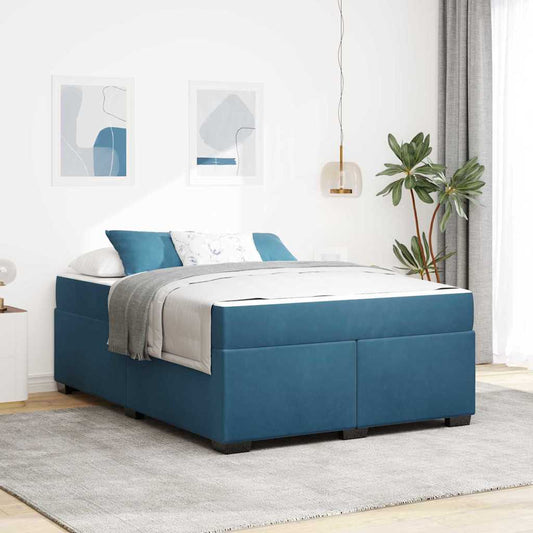 Sengeramme Med Madras Med Madras Mørkeblå 140 X 200 Cm Fløjl - Hovedbillede