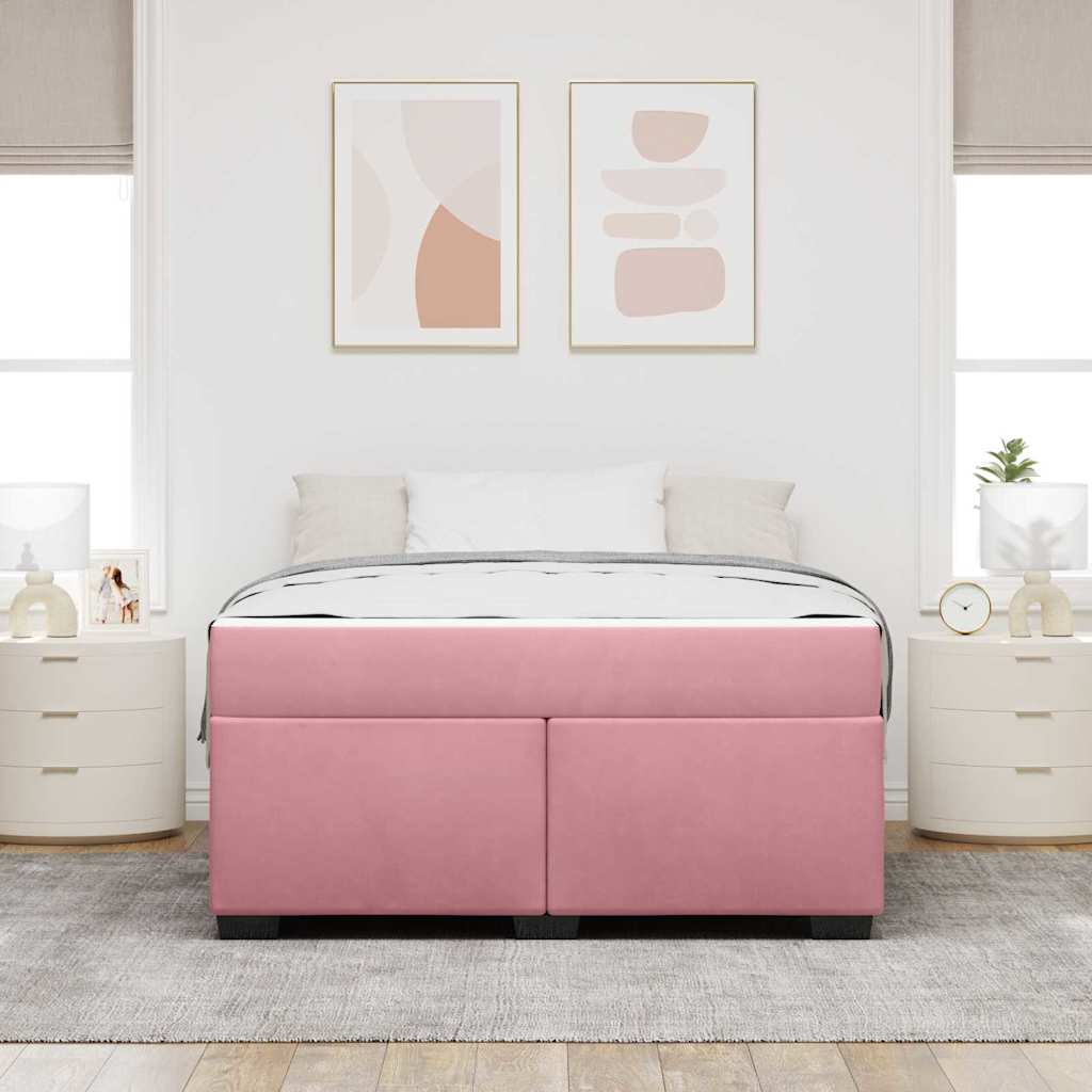Sengeramme Med Madras Med Madras Lyserød 140 X 200 Cm Fløjl - Billede 4