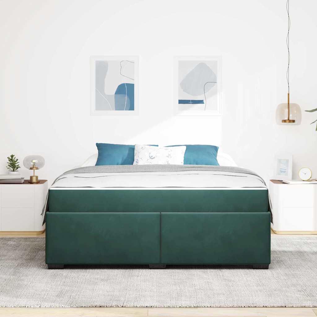 Sengeramme Med Madras Med Madras Mørkegrøn 180 X 200 Cm Fløjl - Billede 4