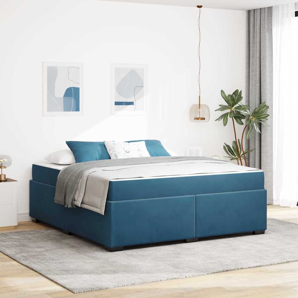 Sengeramme Med Madras Med Madras Mørkeblå 180 X 200 Cm Fløjl - Hovedbillede