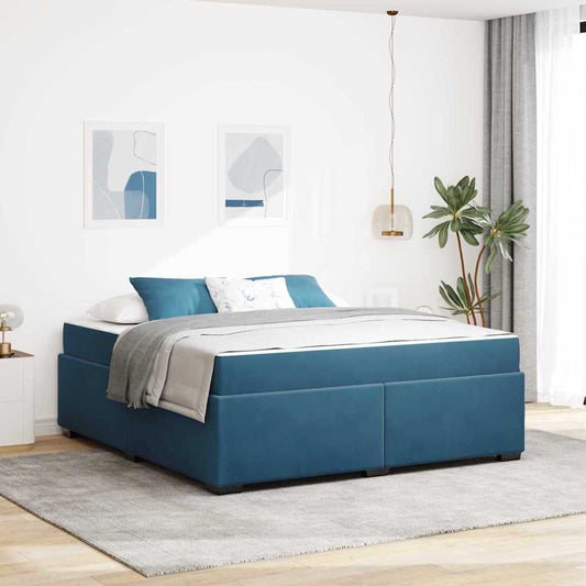 Sengeramme Med Madras Med Madras Mørkeblå 180 X 200 Cm Fløjl - Hovedbillede
