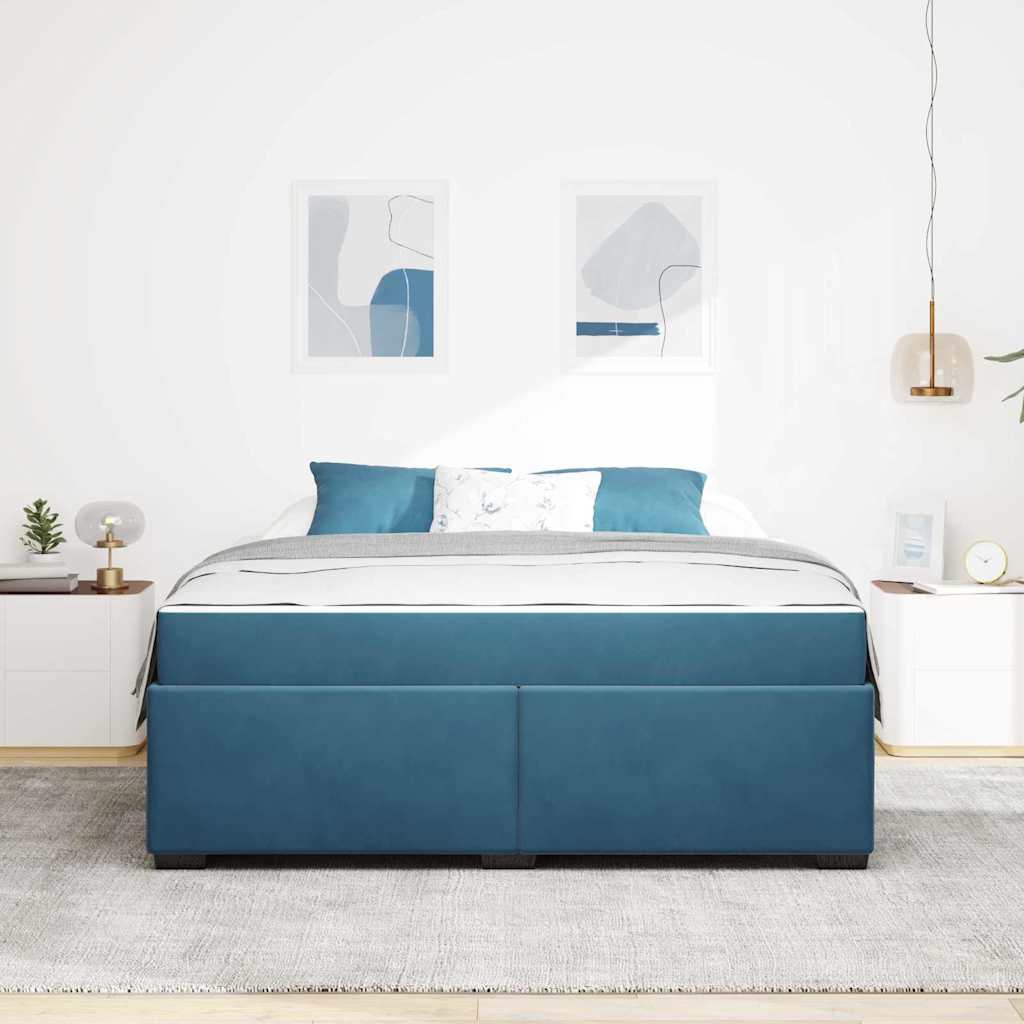 Sengeramme Med Madras Med Madras Mørkeblå 180 X 200 Cm Fløjl - Billede 4