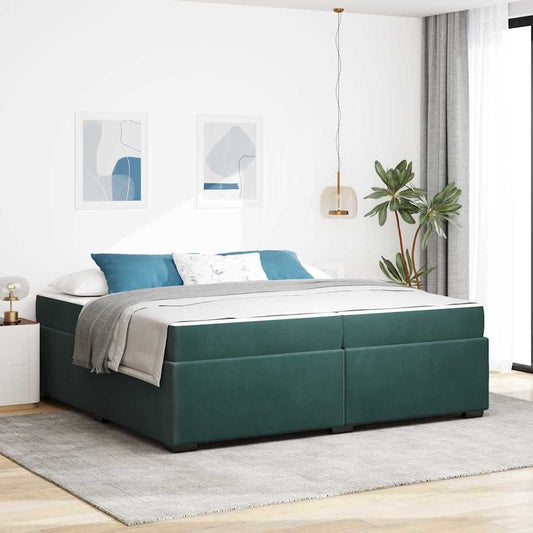 Sengeramme Med Madras Med Madras Mørkegrøn 200 X 200 Cm Fløjl - Hovedbillede