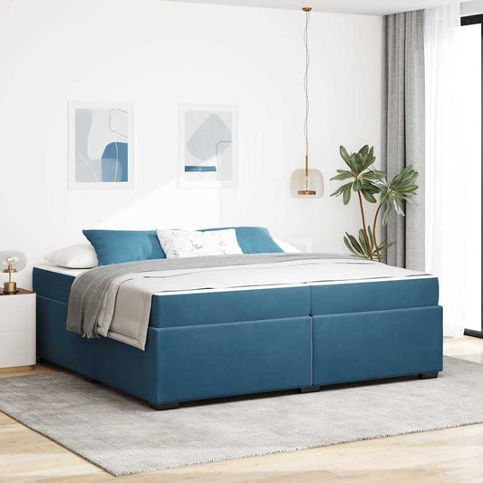 Sengestel Med Madras Mørkeblå 200 X 200 Cm Fløjl - Hovedbillede