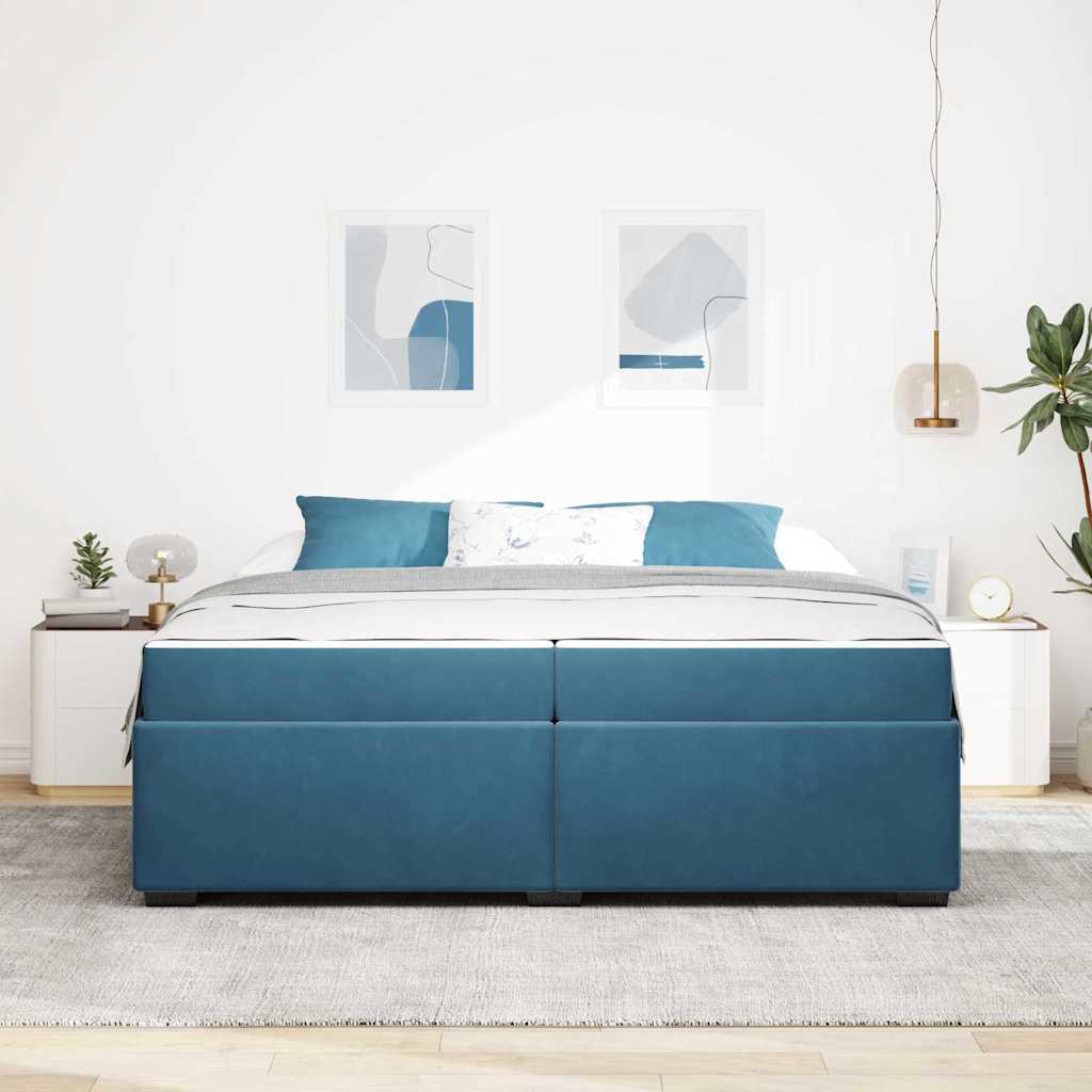 Sengestel Med Madras Mørkeblå 200 X 200 Cm Fløjl - Billede 4