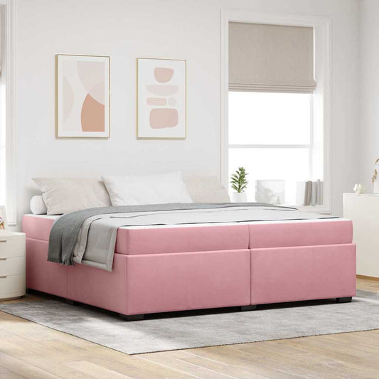 Sengestel Med Madras Lyserød 200 X 200 Cm Fløjl - Hovedbillede
