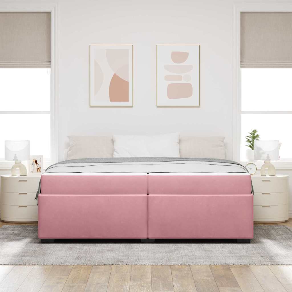 Sengestel Med Madras Lyserød 200 X 200 Cm Fløjl - Billede 4