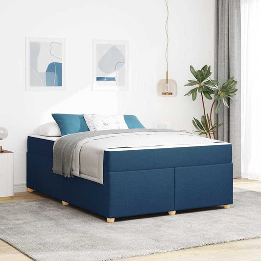 Sengestel Med Madras Blå 160 X 200 Cm Stof - Hovedbillede