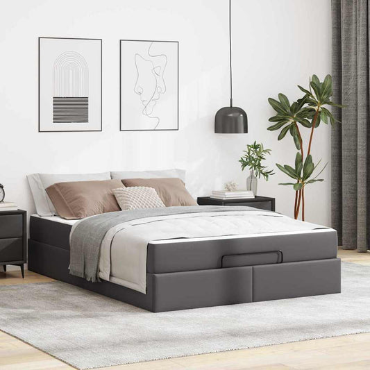 Sengeramme Med Madras Med Madras Grå 140 X 190 Cm Kunstlæder - Hovedbillede