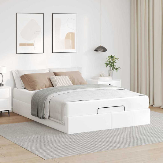 Sengeramme Med Madras Ren Hvid 140 X 200 Cm Kunstlæder - Hovedbillede