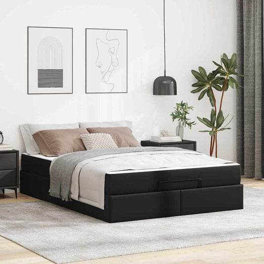 Sengeramme Med Madras Med Madras Sort 160 X 200 Cm Kunstlæder - Hovedbillede