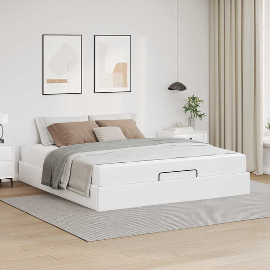 Sengeramme Med Madras Ren Hvid 160 X 200 Cm Kunstlæder - Hovedbillede