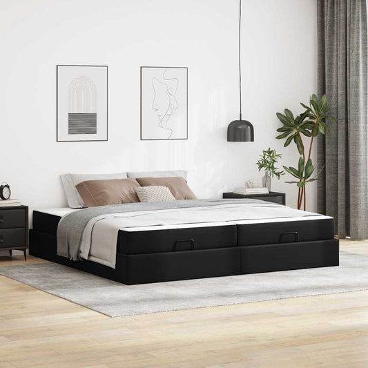 Sengeramme Med Madras Med Madras Sort 200 X 200 Cm Kunstlæder - Hovedbillede