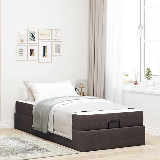 Sengestel Med Madras Mørkebrun 90 X 190 Cm Stof - Hovedbillede