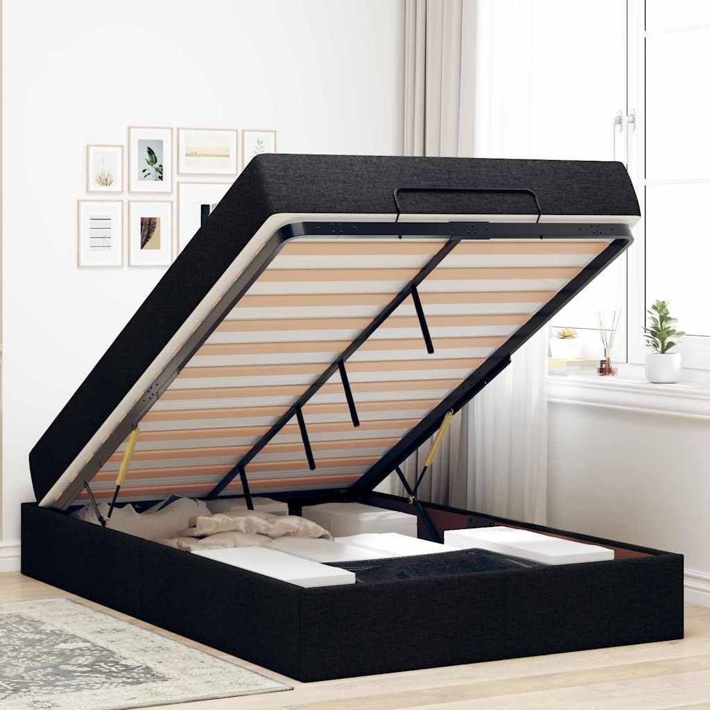 Sengestel Med Madras Blcak 120 200 Cm Stof - Billede 5