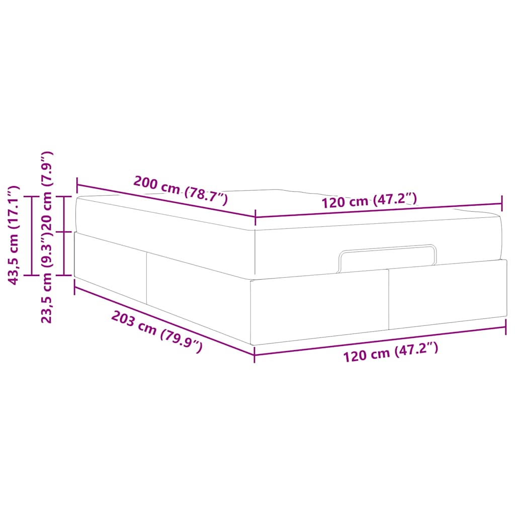 Sengestel Med Madras Blcak 120 200 Cm Stof - Billede 12