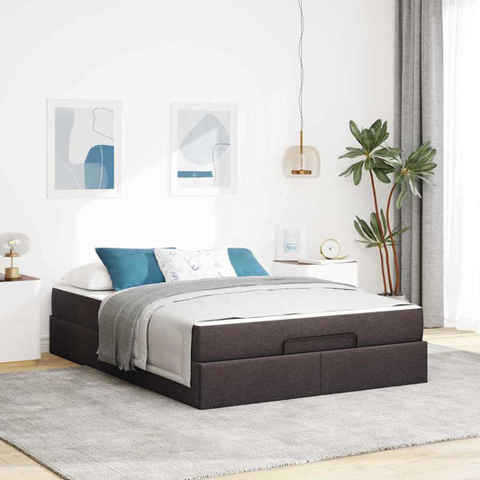 Sengestel Med Madras Mørkebrun 140 X 190 Cm Stof - Hovedbillede