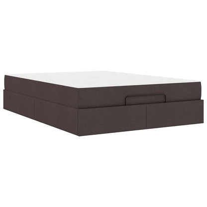 Sengestel Med Madras Mørkebrun 140 X 190 Cm Stof - Billede 2