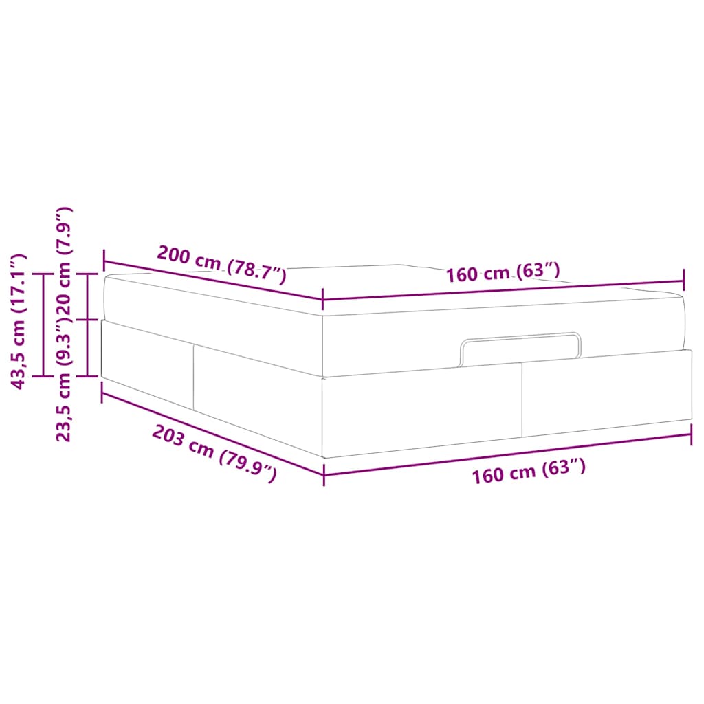 Sengestel Med Opbevaring Blcak 160 X 200 Cm Stof - Billede 12