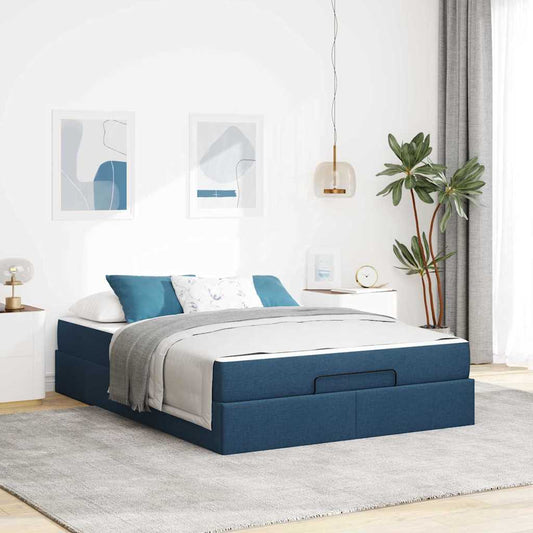 Sengestel Med Opbevaring Blå 160 X 200 Cm Stof - Hovedbillede