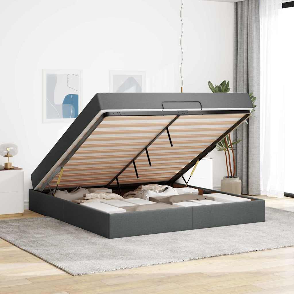 Sengestel Med Opbevaring Mørkegrå 180 X 200 Cm Stof - Billede 5