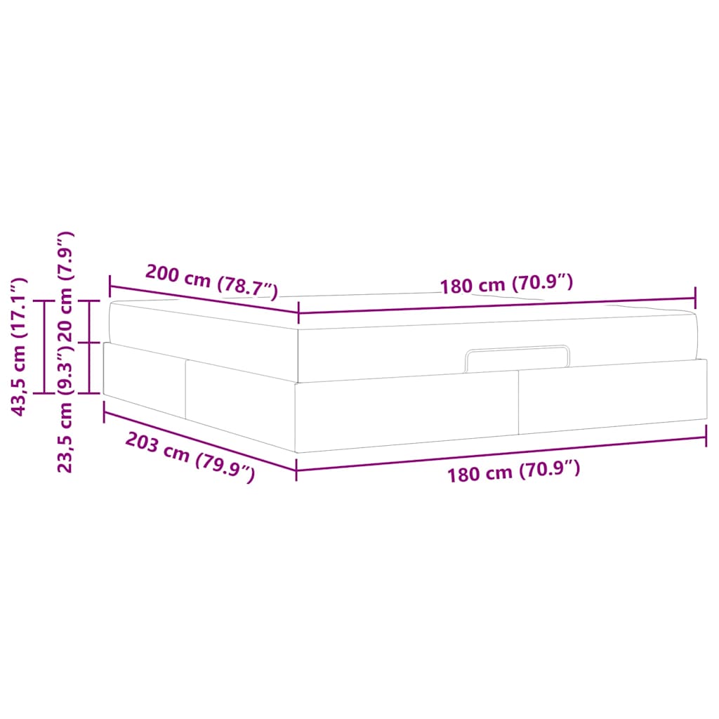Sengestel Med Opbevaring Blcak 180 X 200 Cm Stof - Billede 12
