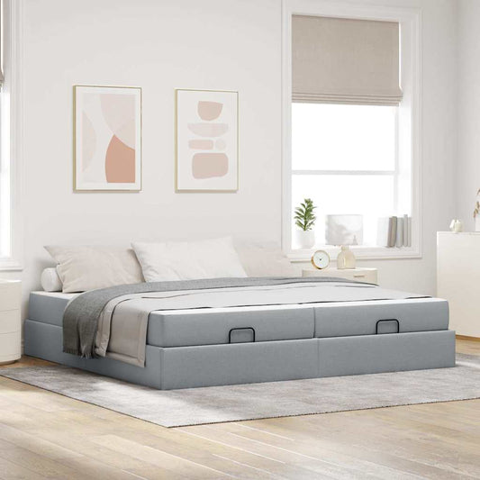Sengestel Med Opbevaring Lysegrå 200 X 200 Cm Stof - Hovedbillede