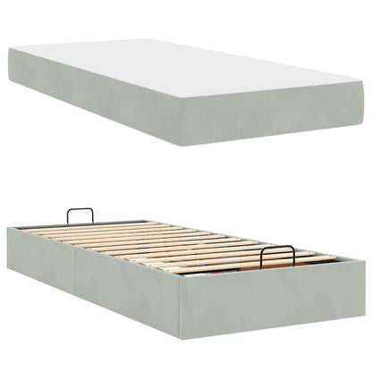 Sengestel Med Madras Med Opbevaring Lysegrå 90 X 190 Cm Fløjl - Billede 5