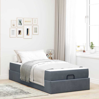 Sengestel Med Madras Med Opbevaring Mørkegrå 90 X 190 Cm Fløjl - Hovedbillede