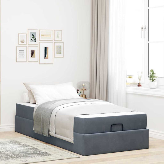 Sengestel Med Madras Med Opbevaring Mørkegrå 90 X 190 Cm Fløjl - Hovedbillede